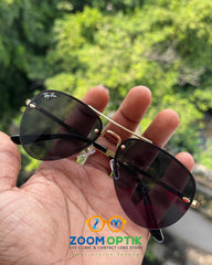 Black Rimless Aviator Polarized Sunglasses