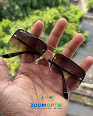 Brown Rimless Rectangular Polarized Sunglasses