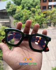 Dark Green Square Eyeglasses Frame with Printed Temples
