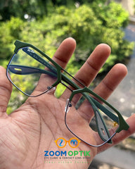 Green Vertex Geometric Metal Eyeglasses Frame for Men