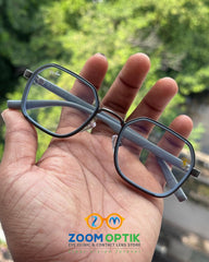 Grey Geometric Metal Eyeglasses Frame