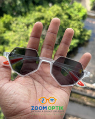 Transparent Geometric Polarized Sunglasses with Black Metal Frame