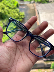 Transparent Blue Geometric Eyeglasses Frame for Women