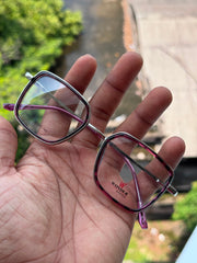 Purple & Silver Oversized Square Metal Eyeglasses Frame for Women | Wonder Oyster
