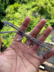 Grey & Silver Square Metal Eyeglasses Frame for Men & Women