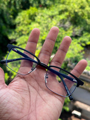 Black & Silver Square Metal Eyeglasses Frame for Men & Women