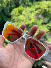 White Frosted Square Mirror-Coated Sunglasses for Men & Women