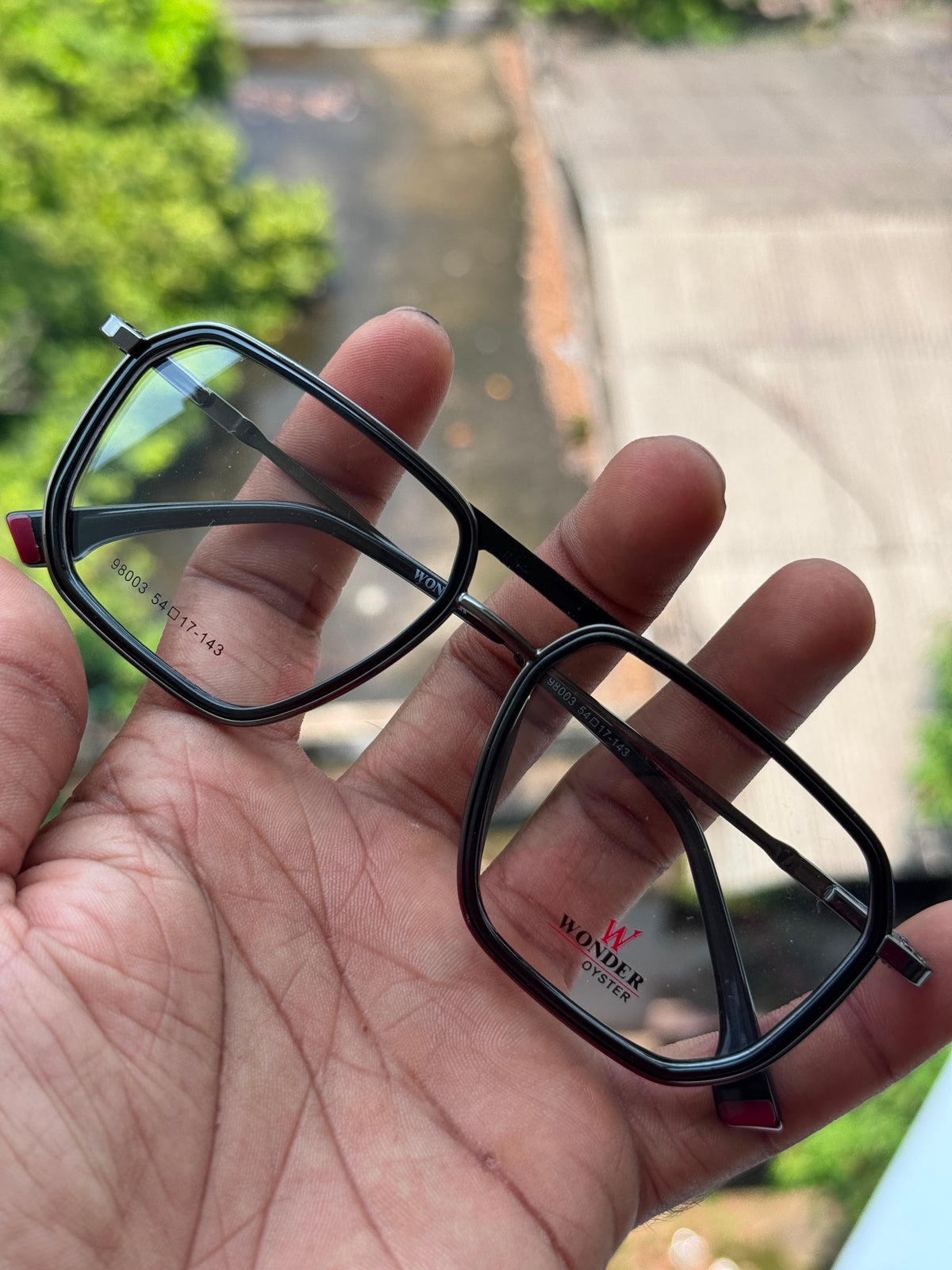Black Double Bridge Square Metal Eyeglasses Frame
