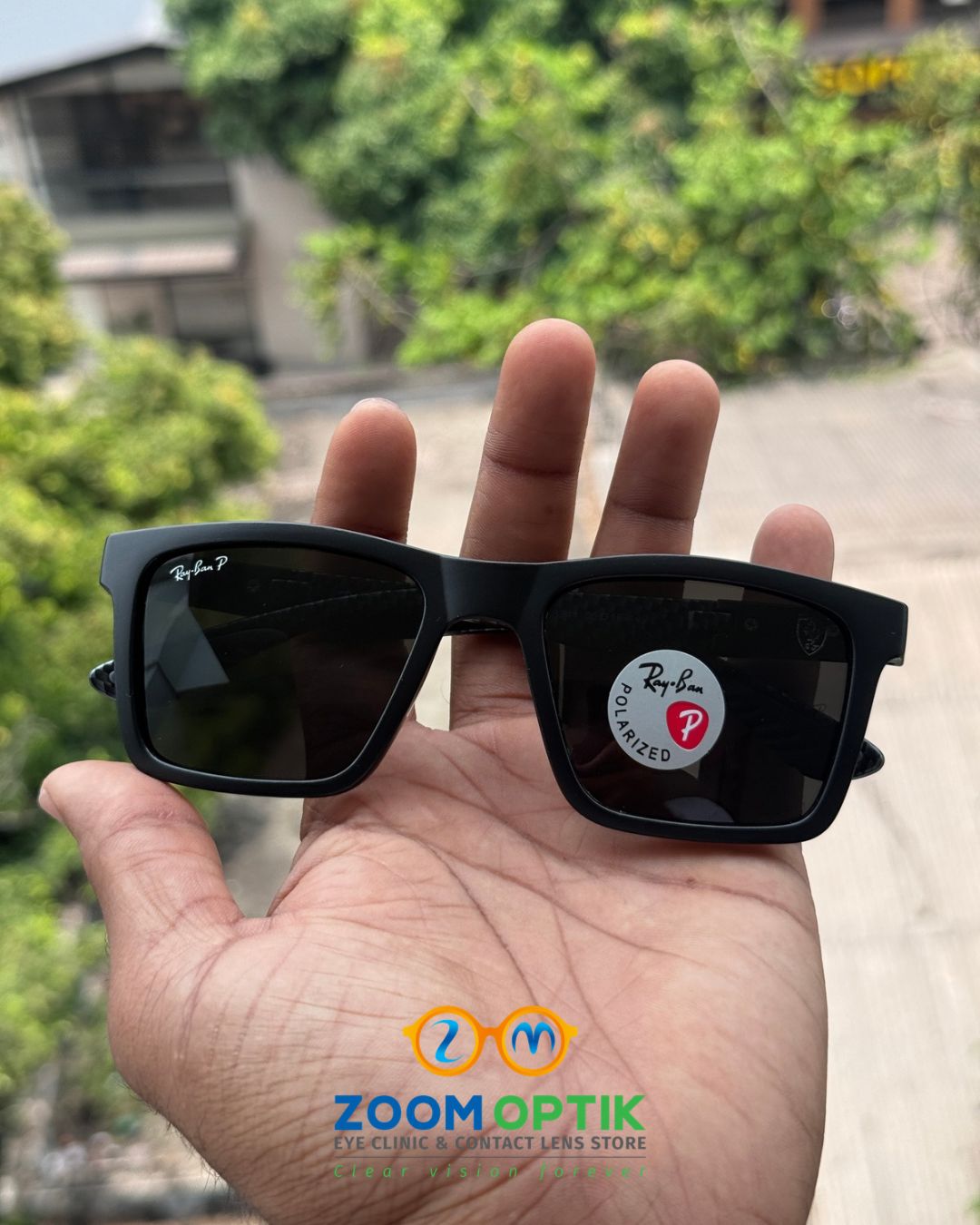 Black Rectangular Polarized Sunglasses with UV400 Protection