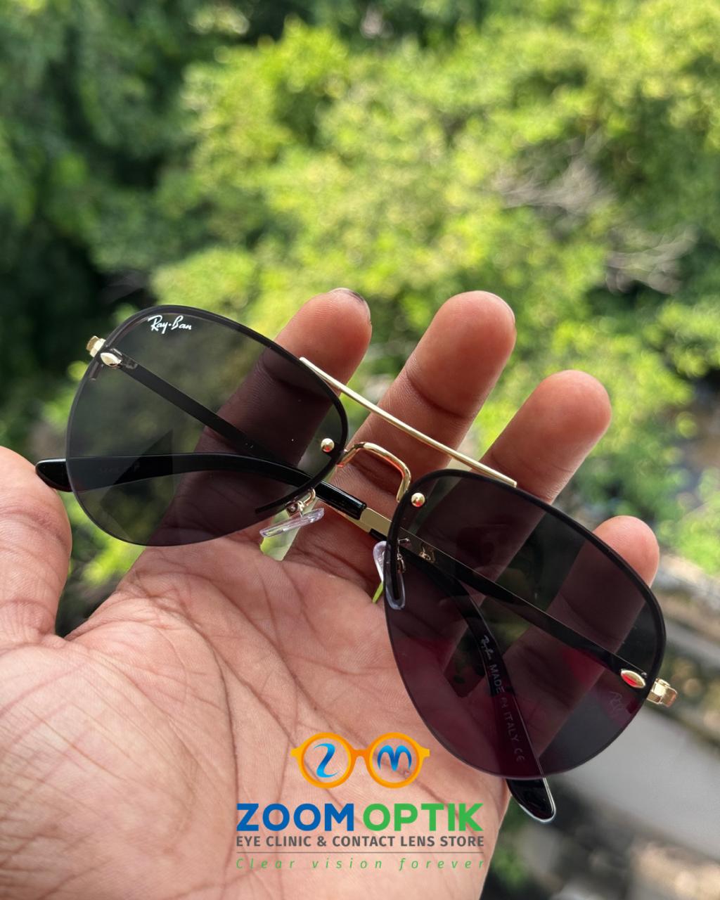 Black Rimless Aviator Polarized Sunglasses