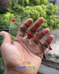 Gold & Red Geometric Metal Eyeglasses Frame