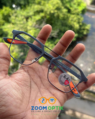 Grey Vertex Geometric Metal Eyeglasses Frame for Men