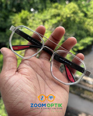 Metallic Silver Crystal Edge Geometric Eyeglasses Frame for Men