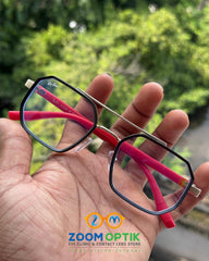 Metallic Silver & Black Hexagonal Metal Eyeglasses Frame for Men
