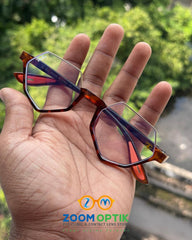 Silver Animal Print Hexagonal Metal Eyeglasses Frame