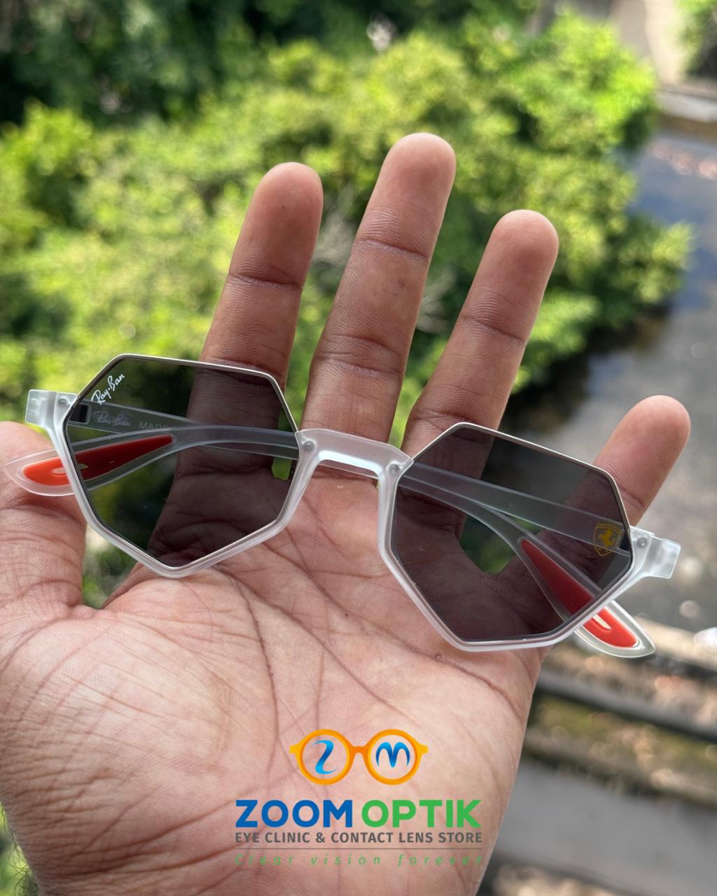 Transparent Geometric Polarized Sunglasses with Black Metal Frame