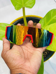 Unisex Multi-Color Lens Red Frame Wrap Sunglasses