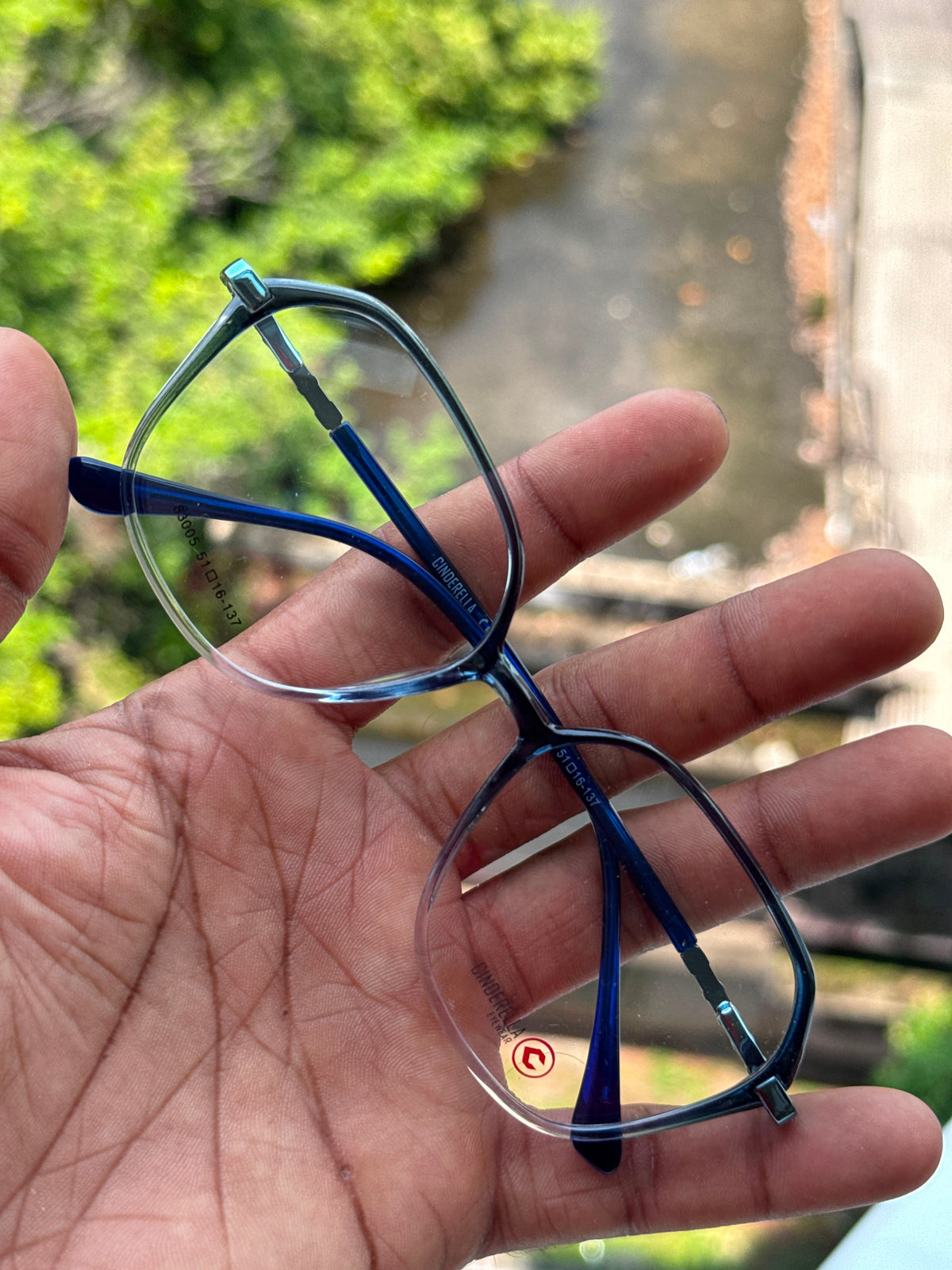 Transparent Blue & White Geometric Eyeglasses Frame for Men & Women