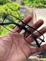 Black Rectangular Eyeglasses Frame with Metal Temples for Men & Women