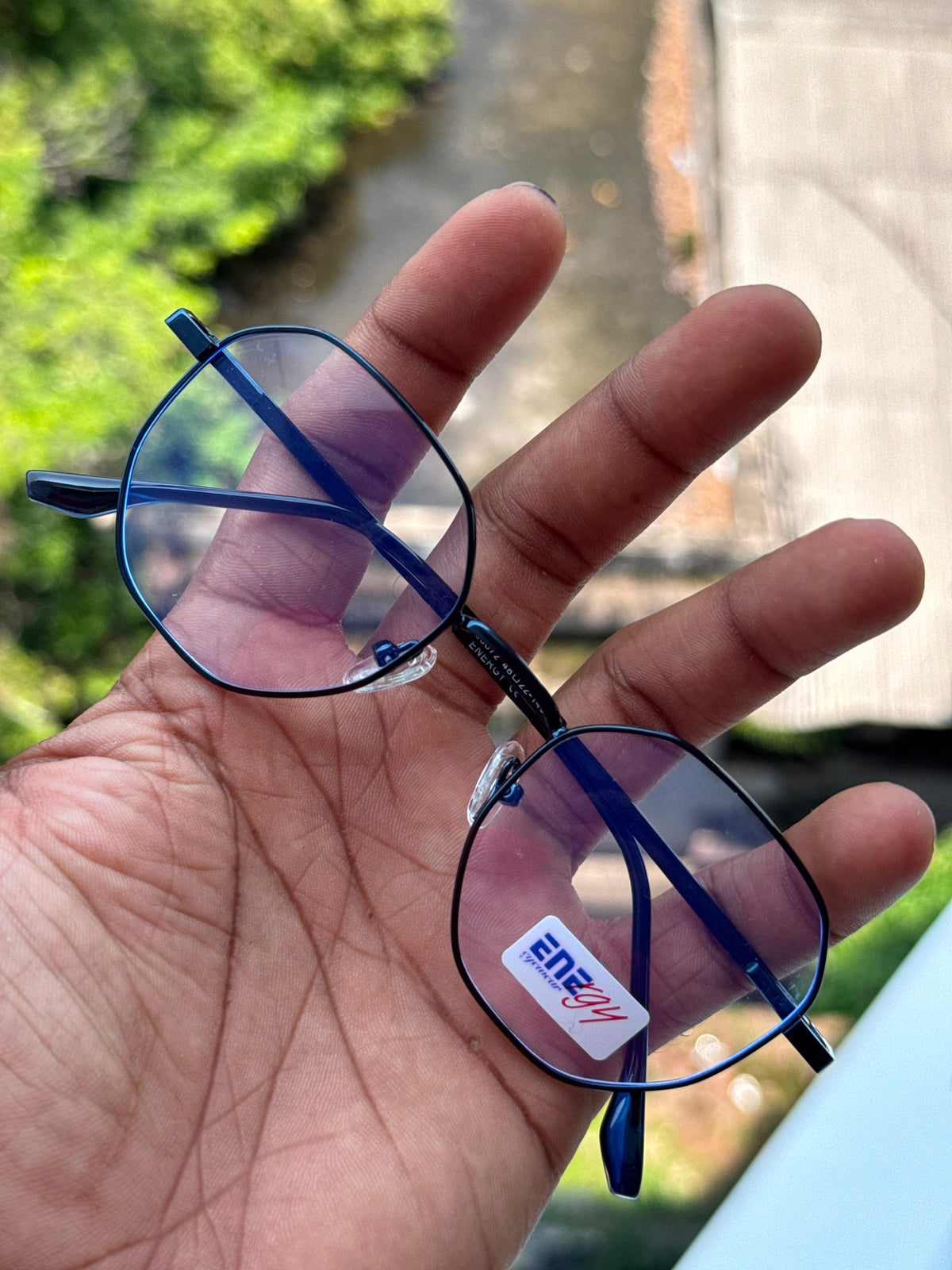 Midnight Blue Octagonal Geometric Metal Eyeglasses Frame for Men & Women