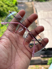 Rose Pink Geometric Titanium Eyeglasses Frame for Women