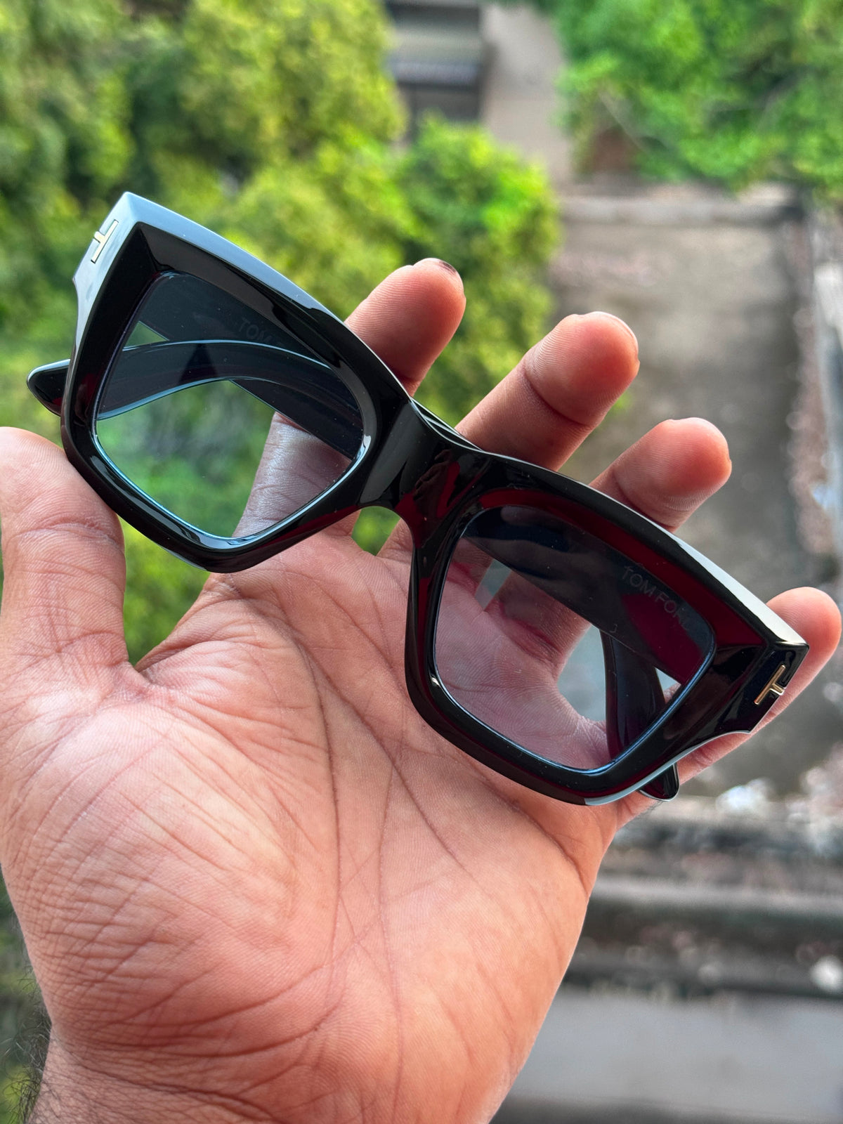 Black Geometric Sunglasses with Blue Tint | Bold & Fashion Collection