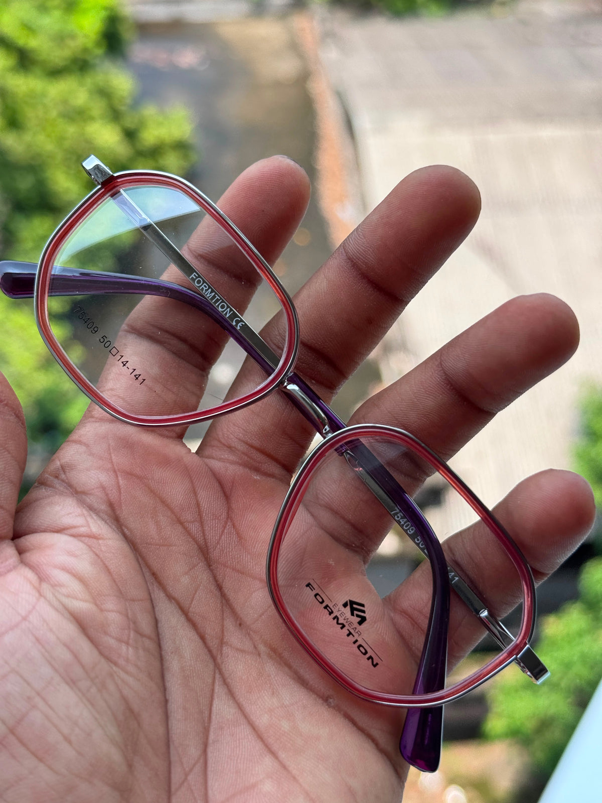 Red & Silver Geometric Metal Eyeglasses Frame for Men & Women | Wonder Oyster