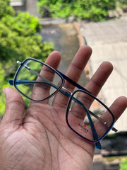 Dark Blue Square Metal Eyeglasses Frame for Men & Women | Wonder Oyster Collection
