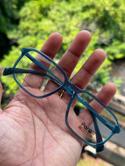Transparent Blue Geometric Shell Eyeglasses Frame for Men & Women