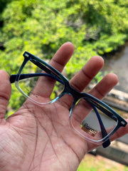 Navy Blue & Transparent Square Shell Eyeglasses Frame for Men & Women
