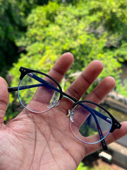 Black & Silver Round Half-Rim Metal Eyeglasses Frame for Men & Women