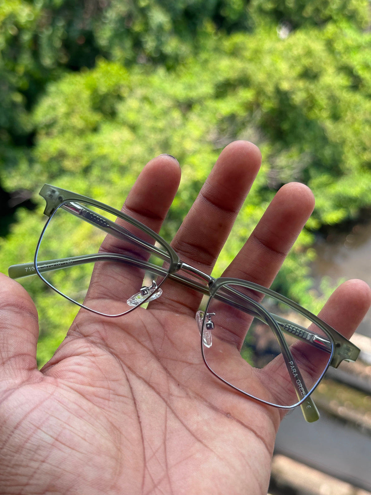 Green & Silver Square Metal Eyeglasses Frame for Men & Women