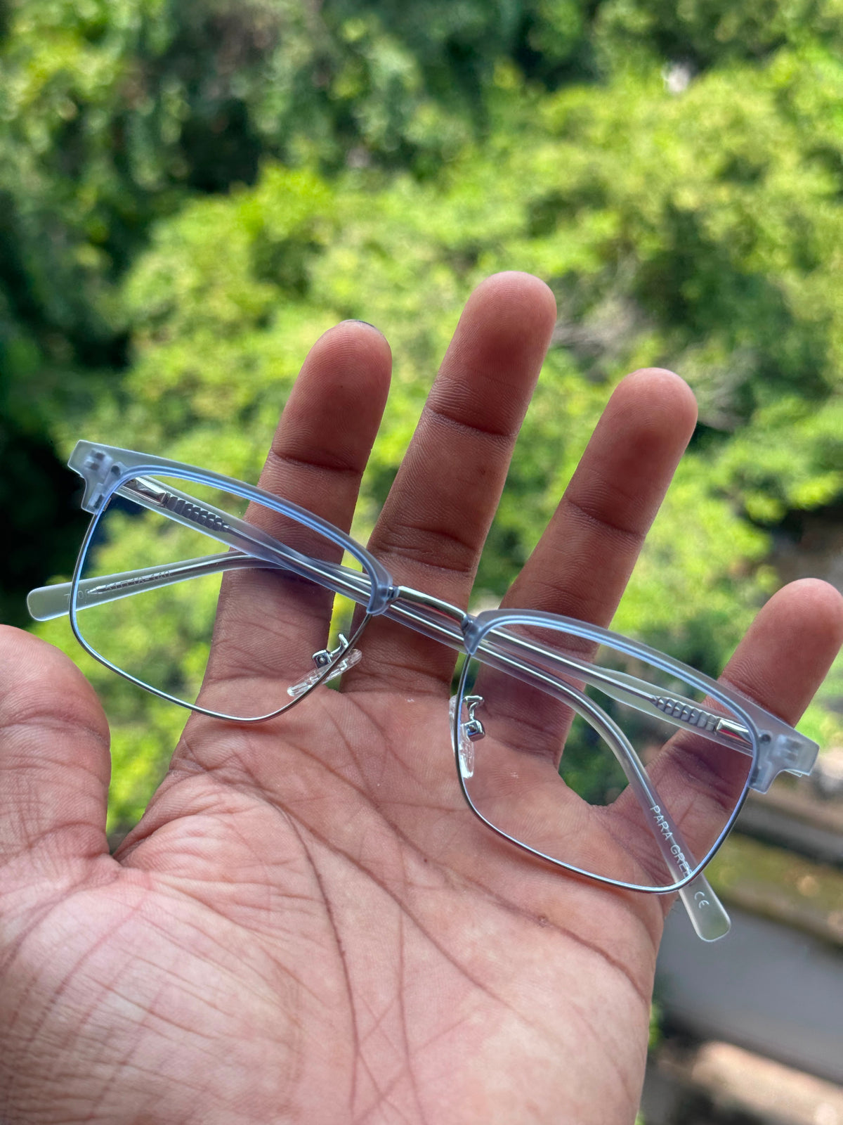 Blue & Silver Square Metal Eyeglasses Frame for Men & Women