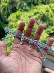 Blue & Silver Square Metal Eyeglasses Frame for Men & Women