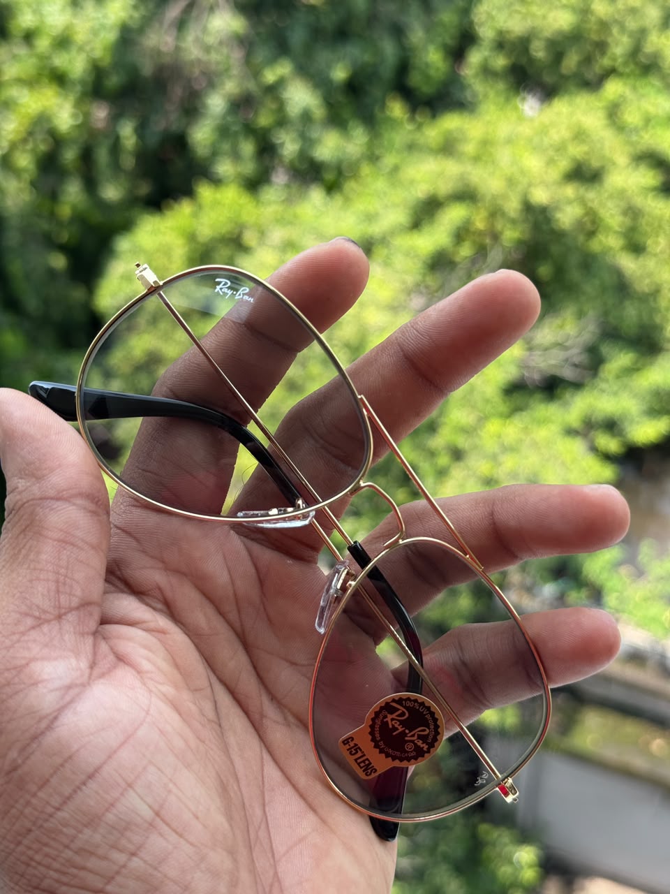 Golden Aviator Transition Metal Eyeglasses Frame for Men & Women