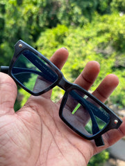 Black & Blue Geometric Rectangular Sunglasses for Men & Women