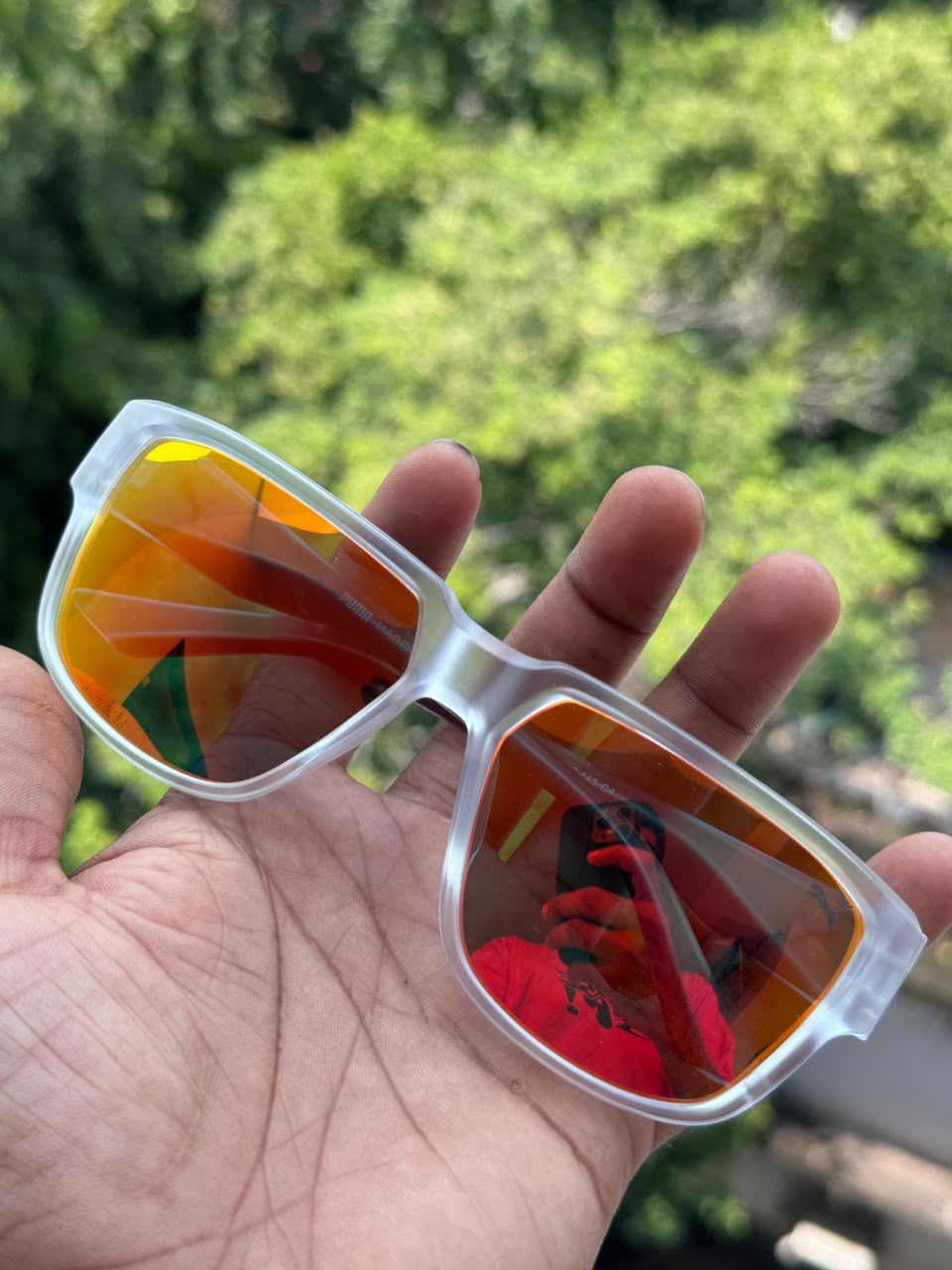 White Frosted Square Mirror-Coated Sunglasses for Men & Women