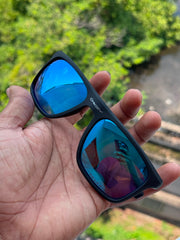 Matte Black Polarized Sunglasses with Blue Mirror Lenses for Men & Women