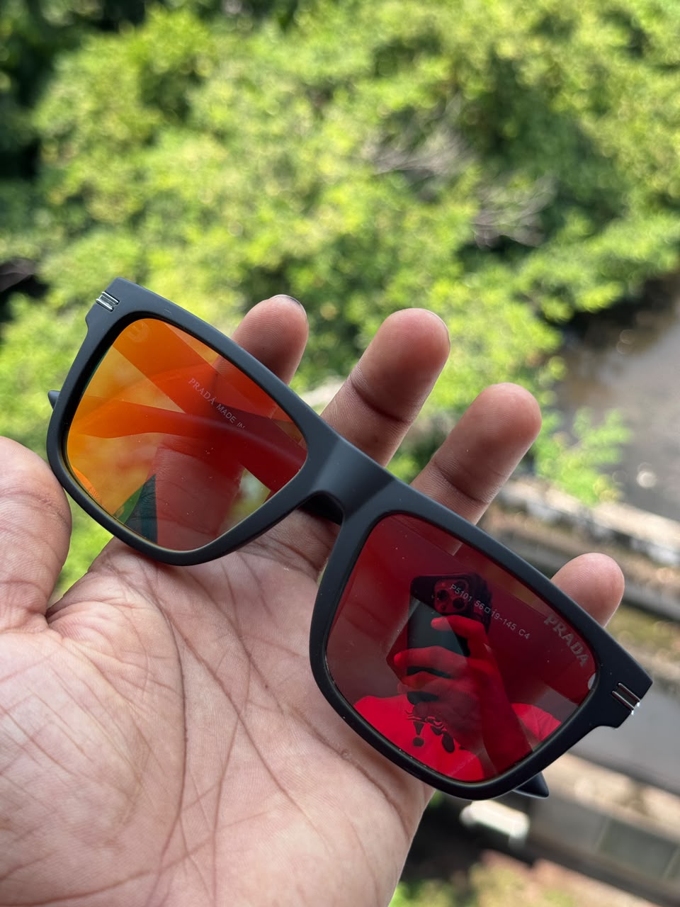 Matte Black Square Sunglasses with Red Mirror Lenses for Men & Women