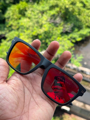 Matte Black Square Sunglasses with Red Mirror Lenses for Men & Women