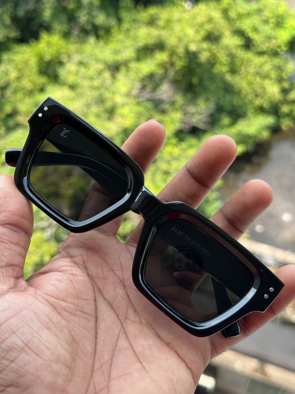 Glossy Black Oversized Square Sunglasses for Men & Women